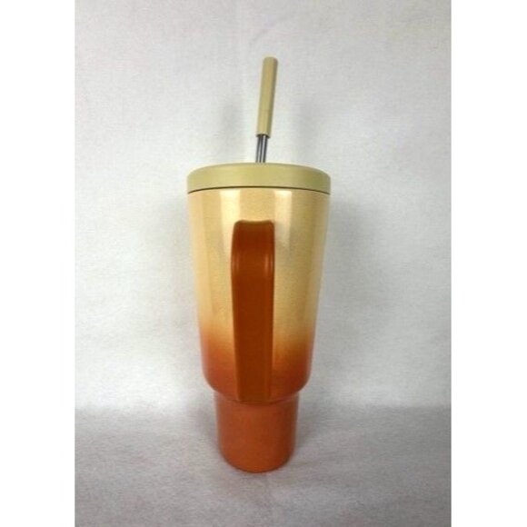 Meoky Insulated Leak Proof Tumbler with Handle & Straw 40oz - Orange/Beige - Picture 3 of 9
